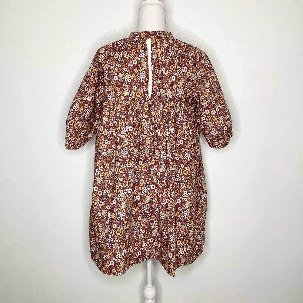 Everlane The Shirred Brown Ditzy Floral Yoke Cotton Mini Dress XS - Picture 7 of 9